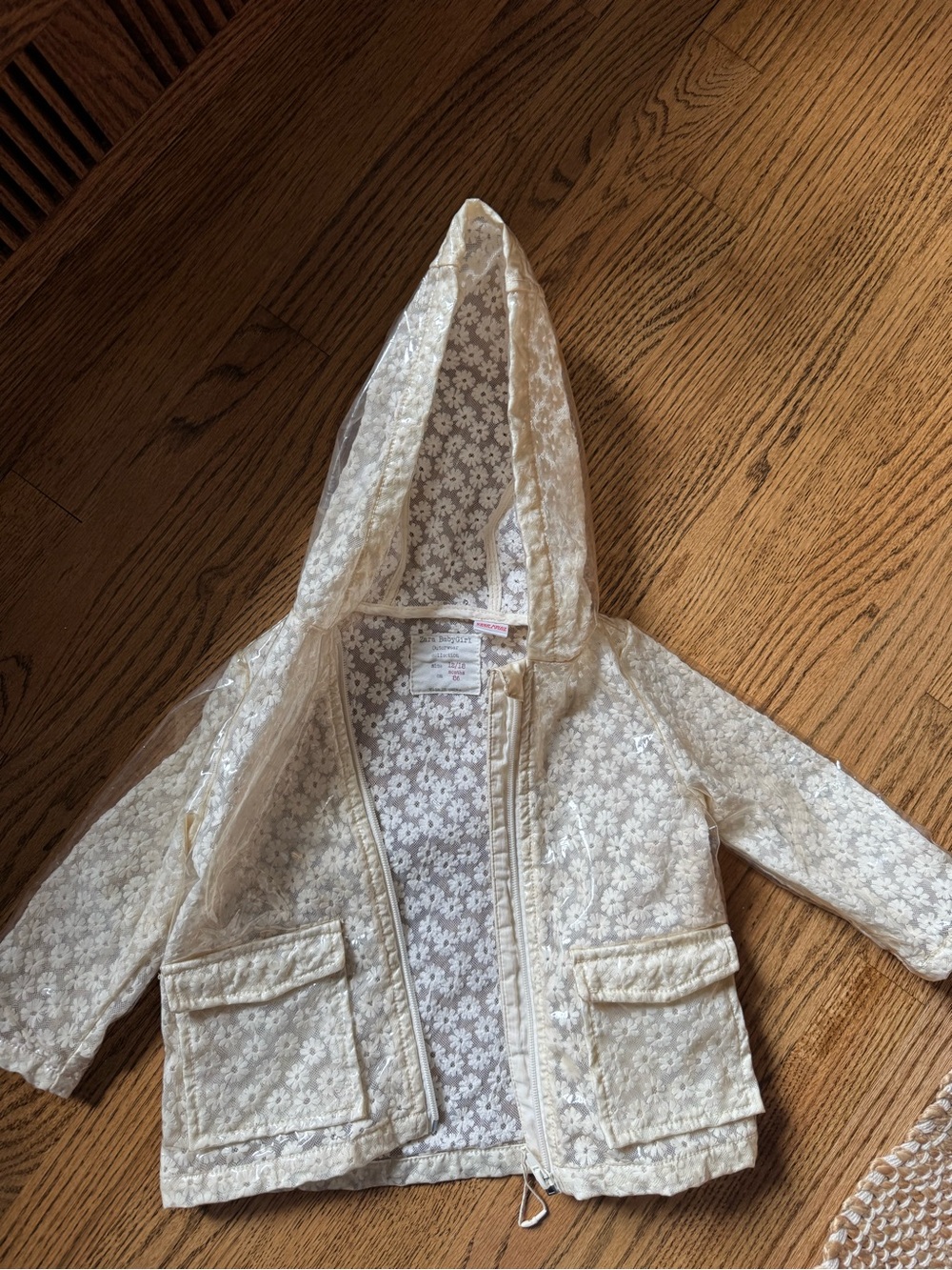 Zara Cream Floral Hooded Raincoat for Baby 12-18 months